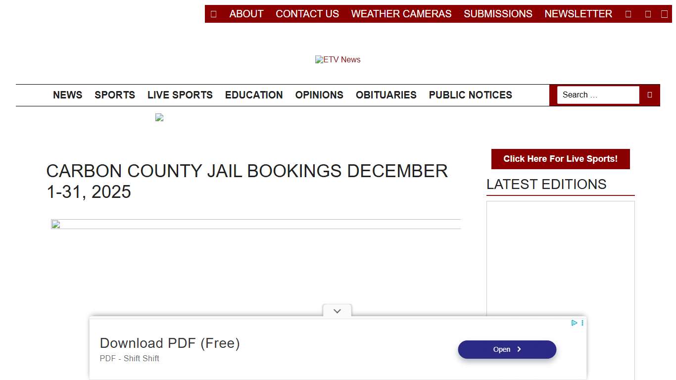 Carbon County Jail Bookings December 1-31, 2025 - ETV News